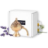 Pure Brass Loban Burner/Dhoop Dani | Round Dhuna Incense Burner for Loban & Dhoop | Traditional Tabletop Brass Dhooni for Home Purification | Small Size