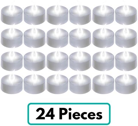 Eco Flameless Candles | 24 pcs 1.4x1.4" Battery Operated LED Tea Light Candle | Realistic Flickering Unscented Electric Candles for Wedding Birthday Party Events | Cold White | 151.2