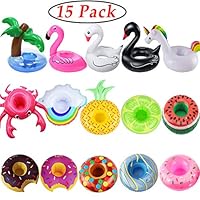 iShyan Inflatable Drink Holder, 15 Pack Drink Floats Inflatable Cup Holders Flamingo Coasters for Swimming Pool Party