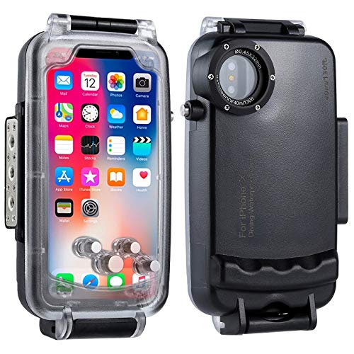 HAWELL iPhone X/XS Diving Case, Professional [40m/130ft] Surfing Swimming Snorkeling Photo Video Waterproof Protective Case Underwater Housing for iPhone with Lanyard (Black)