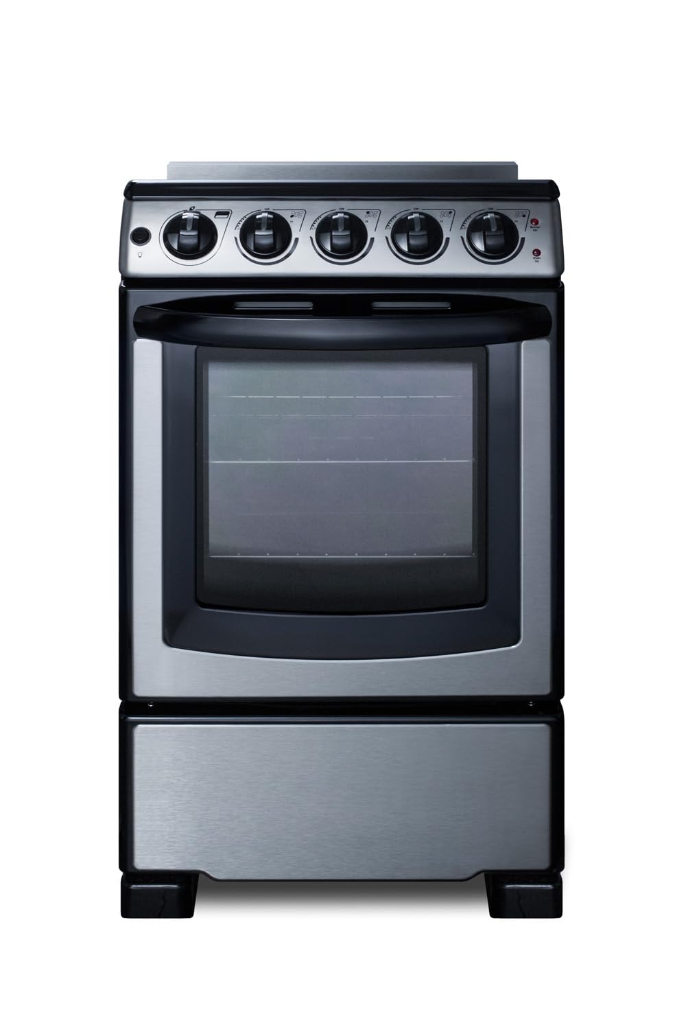 Summit 20” Electric Range, 2.3 cu.ft.Capacity Oven, Smooth Top, 220V 4 Burner Range- REX2071SSRT