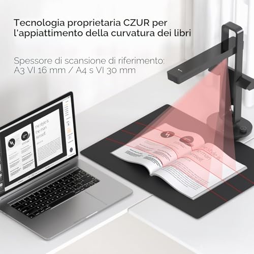 CZUR Aura Pro Portable Book Scanner Max A3 Size Document Scanner with Multilingual Recognition Lamp (OCR), Compatible with MacOS and Windows