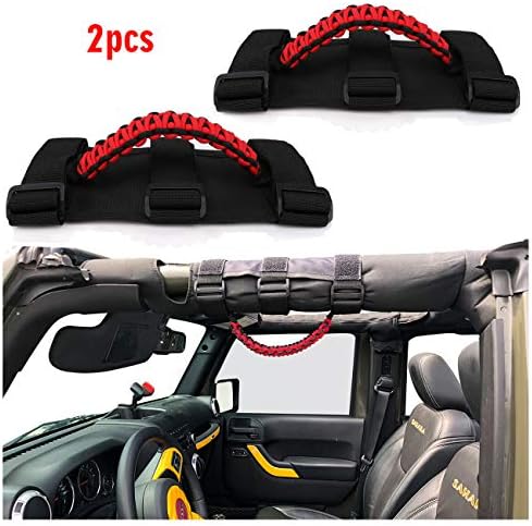 BOXATDOOR Grab Handle Set Roll Bar Grip Handles 2 Pack For Jeep Wrangler JK JL JLU YJ TJ Unlimited Sports Sahara Rubicon 1987-2017