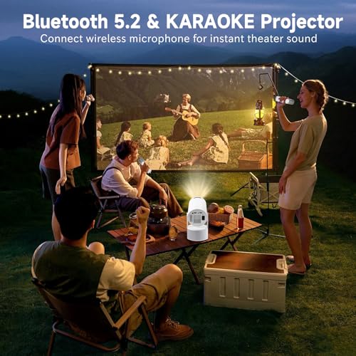 Mini Proyector 4K 1080P, Proyector Portátil con Karaoke, WiFi 6, Bluetooth 5.0, 200 ANSI, Android 11, USB y HDMI, Proyectores con Dos Micrófonos Compatible con Smartphone/Tabletas/PC/TV Stick/XBox/PS5