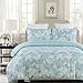 Vaulia Lightweight Microfiber Duvet Cover Set, Print Floral Pattern Design, Blue - King Size (3-Piece Set)