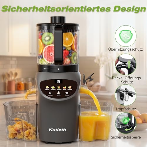 Kutixth Juicer 450 W Slow Juicer with 156 mm Feeding Slide | 3L capacity, cold press, high juice yield, BPA-free, for whole vegetables and fruit