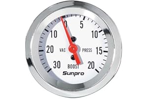 Sunpro CP8203 StyleLine Mechanical Vacuum/Boost Gauge - White Dial
