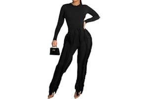 EDITCOZY Women Sexy Two Piece Outfits Fringe Pants Set Long Sleeve Club 2 Piece Going Out Birthday Party Night