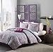 Mi Zone Keisha Comforter Set Full/Queen Size - Fuchsia, Grey, Paisley Damask – 4 Piece Bed Sets – Peach Skin Fabric Teen Bedding for Girls Bedroom