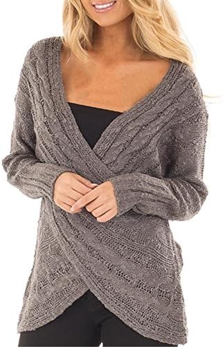 Dressit Women's Cable Knit Cross V-Neck Long Sleeve Backless Sweater Pullover Top