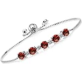 Gem Stone King 925 Sterling Silver Gemstone Birthstone and White Diamond Tennis Bracelet for Women | Round 5MM and 2.5MM | Adjustable Bolo Design | Easy-On Easy-Off | Fully Adjustable Up to 9 Inch