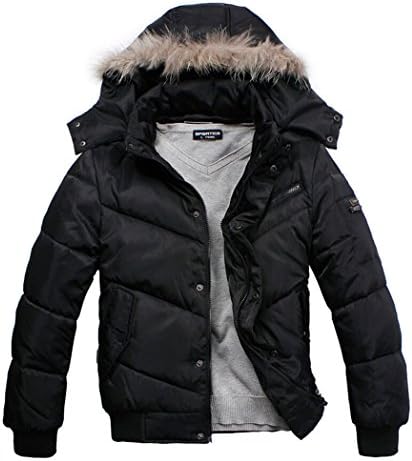 SPORTICA Men's Hooded Puffer Down Coat Black Mid-weight