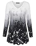 Laksmi Long Sleeve Tops, Tie Dye Ombre Tunic Dress Casual V Neck A Line Flowy Tunic Tops,Black Large
