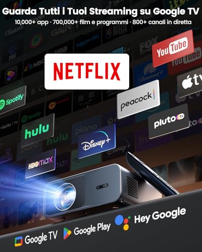 4K Projector 【Google TV/Voice Assistant】Compatible with Netflix, 38000 Lumens Auto Focus/Keystone Wimius Projector 4K Smart TV for Home, WiFi Bluetooth Video Projector Home Cinema/Outdoor