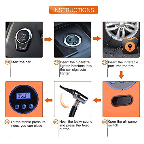 CNIKESIN Portable Tire Inflator Car Air Compressor Pump, Auto Digital Tyre Inflator with Pressure Gauge 12V 150 Psi for Cars, Trucks, Bicycles, Basketballs, Air Boats  - Thumbnail 6