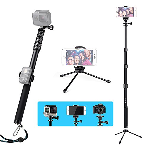 HSU-Handheld-Monopod-Extension-Pole-With-Phone-Clip-HolderTripod-Stand-Waterproof-Selfie-Stick-for-GoPro-Hero-65-BlackSession-Digital-Cameras-and-Cell-Phone-Extendable-At-44