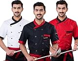 3colors Chef Clothing Hotel Restaurant Chefs Work Clothes Short Sleeve Chef Jack (black, red,white)