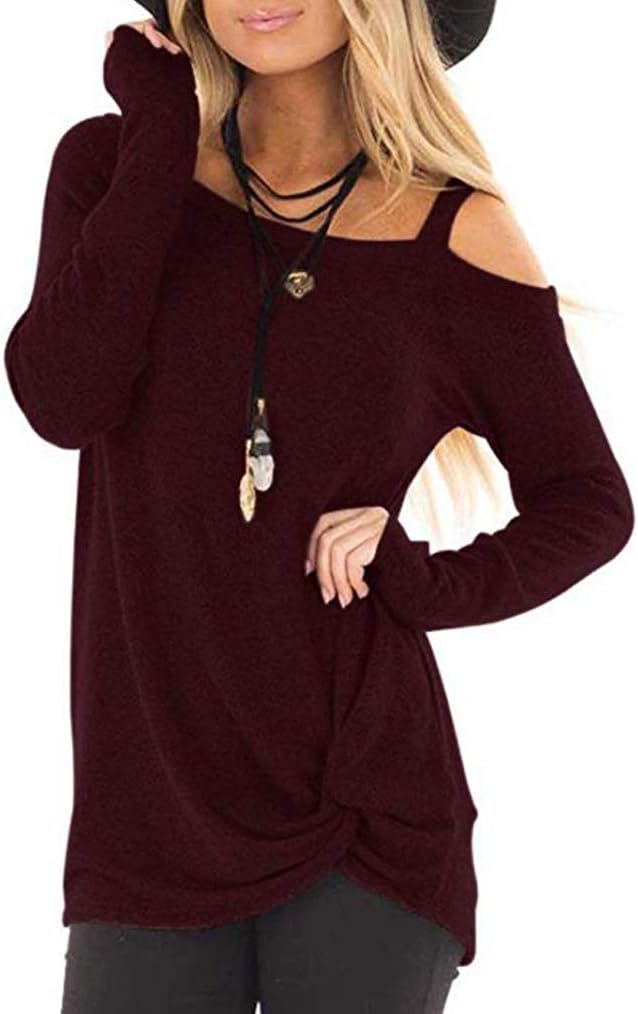 Miselon Women's Casual Solid T Shirts Cold Shoulder Side Twist Knot Tunics Tops