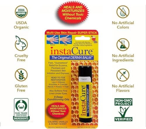 INSTACURE Original Derma Balm Jumbo-Sized Skin Repair Stick w/Manuka Honey. Eczema, Psoriasis Dry Skin Relief. Revive Knuckles Cuticles Lips Hands Knees & Feet. All Natural (2-Pack)
