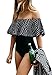 Dellytop Women's Beach Vintage One Piece Off Shoulder Floral Bathsuit Swimwear Bikini,Black,Medium