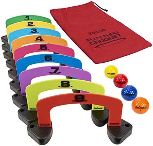 GoSports Putt-Thru Croquet Putting Game – Includes 9 Gates, 4 Golf Balls and Tote Bag -Play at Home, the Office or On the Green
