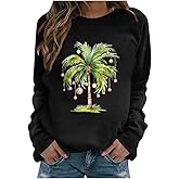 LLHXRUI Christmas Palm Tree Sweatshirt for Women Funny Hawaiian Beach Tropical Xmas Pullover Long Sleeve Christmas Shirt Top