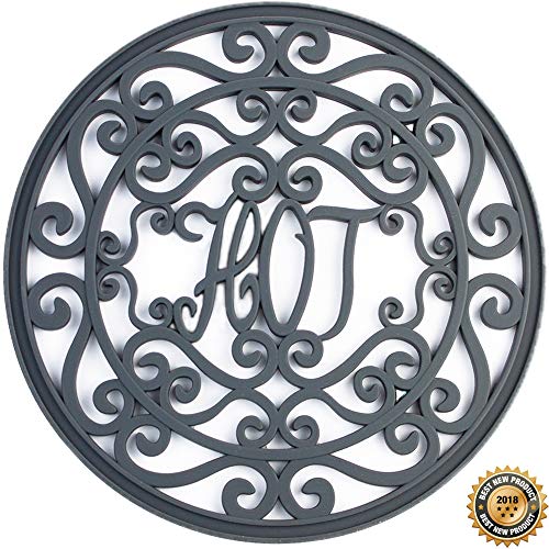 Silicone Trivet Set For Hot Dishes, Pots & Pans. These Modern Kitchen Hot Pads"Hot" Ironworks Design Provides a Rustic Charm that Mimics Cast Iron Trivets (7.5" Round, Set of 3, Dark Gray)