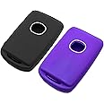 EYANBIS Silicone Key Fob Cover Fit for Mazda 3 6 CX-3 CX-30 CX-5 CX-50 CX-9 CX-90 MX-30 EV 3 Sport MX-5 Miata 3 4 Button Keys on Side | Car Accessories | Remote Key Protection Case - Black & Purple