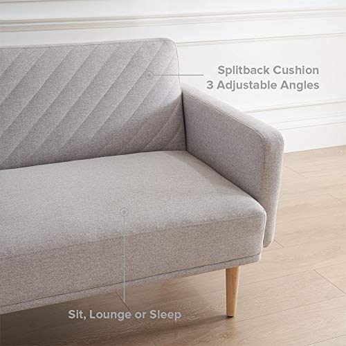 Mopio Chloe Convertible Futon Couch Bed, Fabric Tufted Modern Sofa Sleeper with Tapered Wood Legs, 69" W, Perfect Suit for Your Living Room, Light Gray - Thumbnail 5