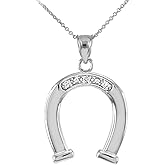 Fine 925 Sterling Silver Lucky CZ Horseshoe Pendant Necklace