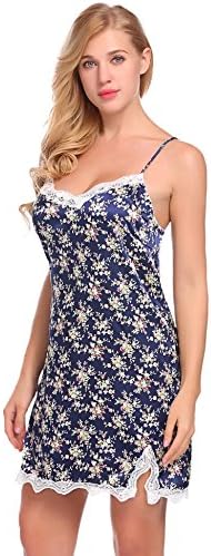 SloMes Women's Sexy Fever Blush Babydoll Lingerie Satin Lace Chemise Nightgown For Women