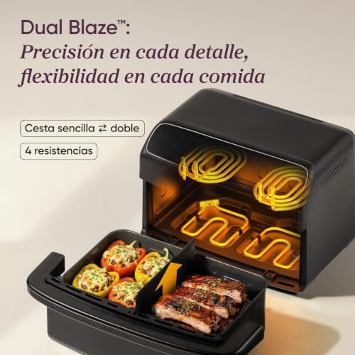 Cosori Air Fryer 8.6L Dual Blaze TwinFry Compact, PFAS and Teflon Free | PFAS Free Ceramic Coating, Dual Blaze™ Technology, 1 or 2 Zone Splitter, SYNC&Match Modes, 6 Functions, 2700W