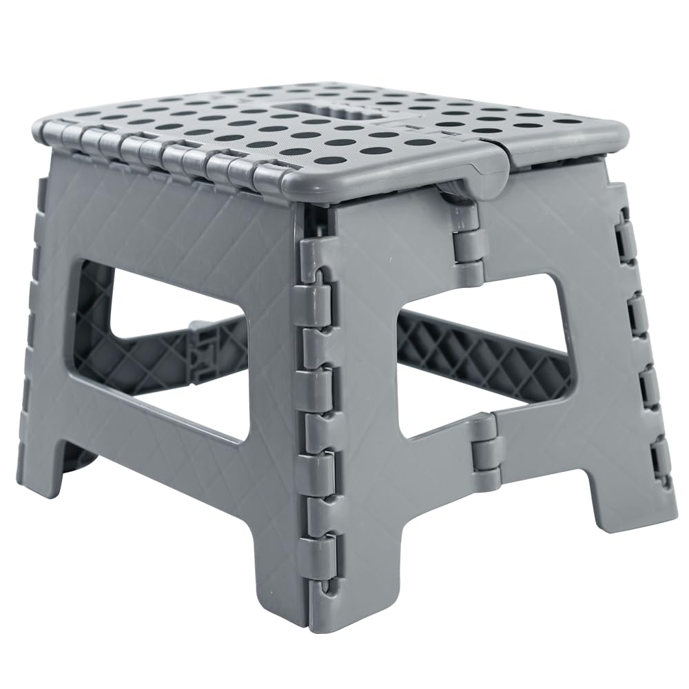 Armo® Folding Stool Step Down Footstool With Carry Handle Compact Foldable Foot Stool DIY Footstool Ladder MAX Weight 150KG (Grey)