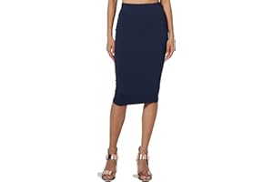 TheMogan Women's Basic Comfort Stretch Cotton Elastic High Waist Knee Midi Pencil Skirt