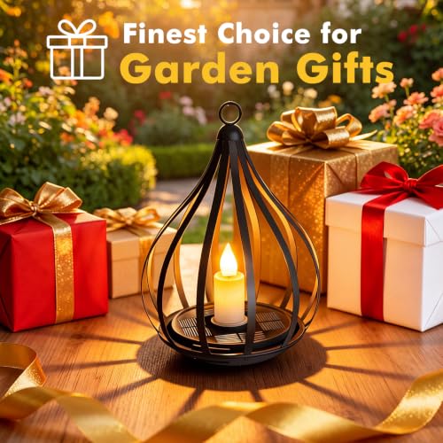 Solmora Set of 2 Solar Lantern Outdoor Hanging LED Candle Lights Flickering Flame Effect IP65 Outdoor Garden Decoration for Christmas, Halloween, Balcony, Patio, Camping