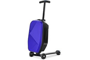 SMILESUN Scooter Luggage For Kids & Adults， Hardside Ride On Suitcase For Kids Ages 4-15 Multifunctional Lightweight Foldable Carry On Luggage With Wheels Ride On For Children Teenagers（Sapphire Blue）