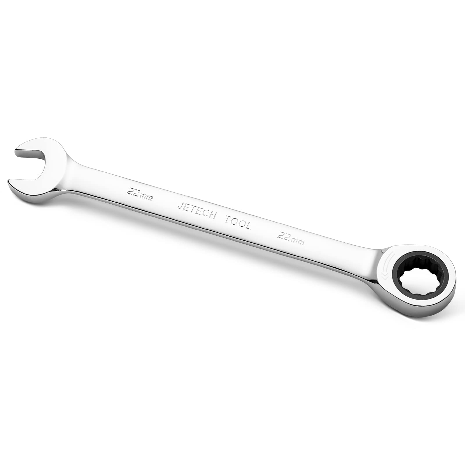 Jetech 22mm Gear Wrench - Metric Industrial Grade Cr-V Steel Ratcheting Combination Wrench, Ratchet Spanner in Polished Chrome Finish