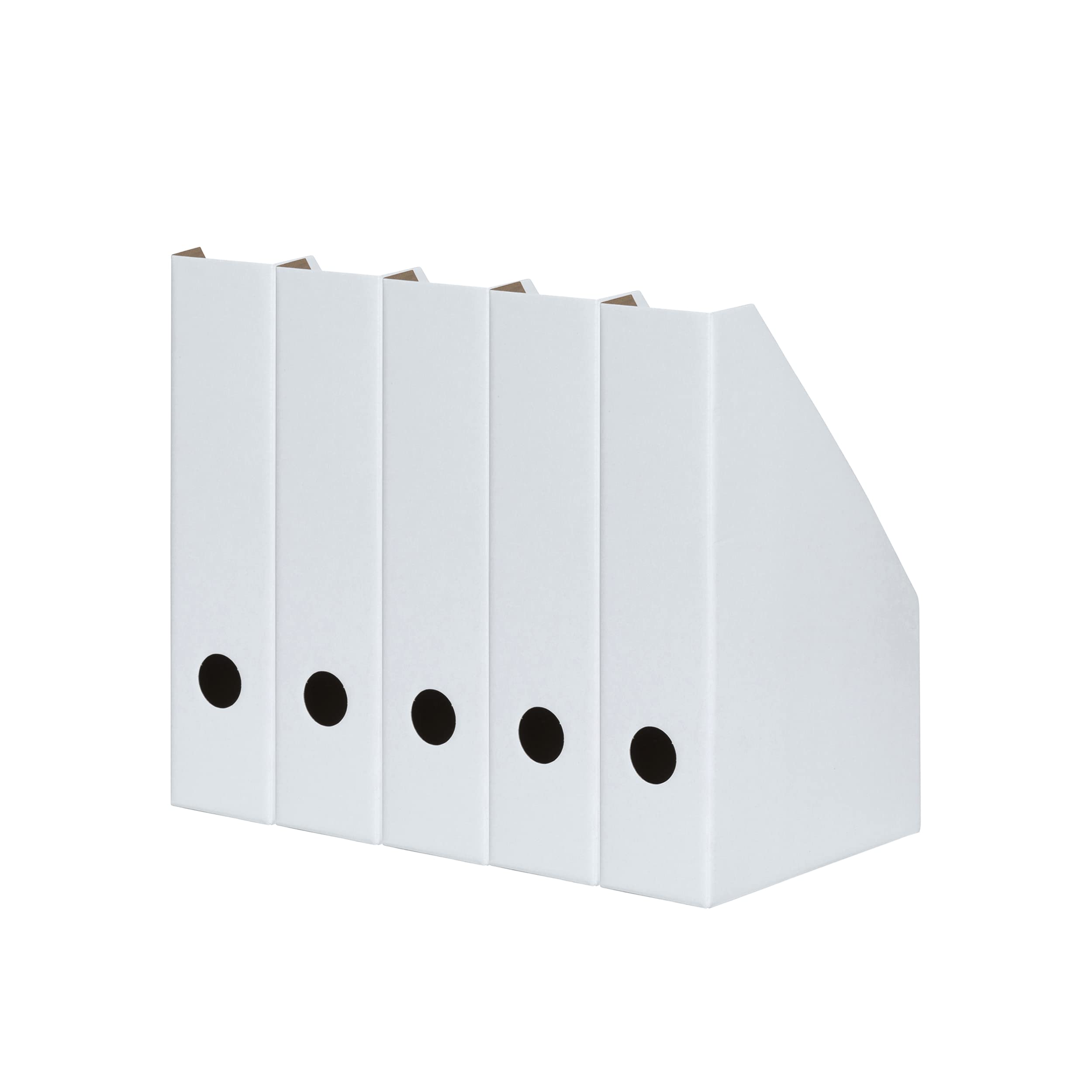 Landré Magazine File Set – Pack of 5 Lightweight White Cardboard Organisers, 7 cm Width, Flatpacked, Fits A4 Documents