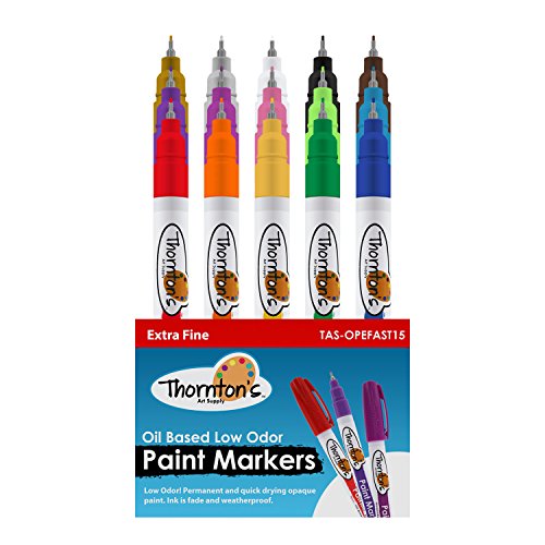 Thornton's Art Supply Oil-Based Paint Markers, Assorted, Extra Fine (Set of 15)