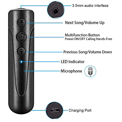 Bluetooth Receiver V4.2, Portable Wireless Bluetooth Car Aux Adapter & Hands-Free Car Kits Audio Bluetooth Receiver for Speakers, Earphone, Car, Home Stereo Music Streaming Sound System 3.5 mm (Black)