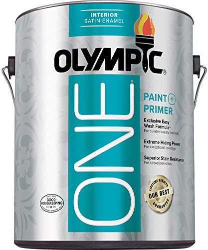 Olympic One White Latex Enamel Interior Satin Paint and Primer in One Tintable 1 Gallon