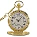 Realpoo Gold Carved Flower Quartz Pocket Watch with Quartz Movement, Pocket Watch with Chain Clip for Men
