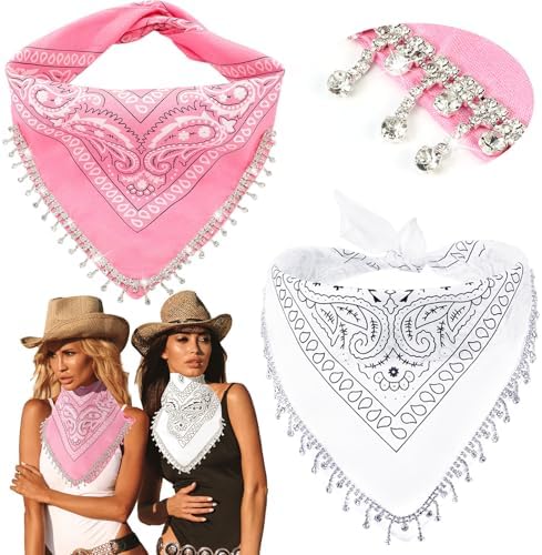 Cowgirl Bandanas Polyester Rhinestone Tassel Headscarf for Parties Amazon.com: Fringe Rhinestone Bandana Disco Cowgirl Cowboy  main image 4