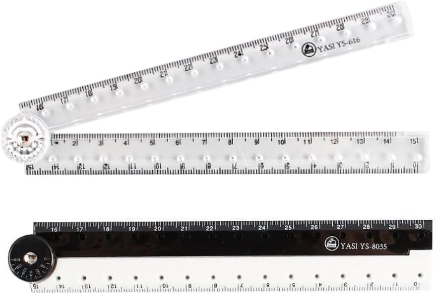 Belegao 2 Pack Folding Rulers 15cm/30cm Clear and Black White Plastic Measuring