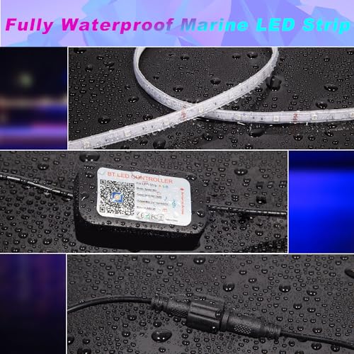 50FT/15M Boat LED Strip Lights Waterproof, Marine Pontoon Boat LED Strips, 12V RGB Light Strip with APP & Remote, IP67 Waterproof Exterior & Interior Lighting for Fishing Kayak, RV, Yacht, Jon