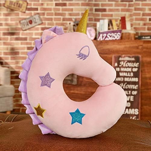 MIIA Unicorn Stuffed Animal - Plush Unicorn Doll Pillow Unicorn U Shaped Neck Pillow Stuffed Animal Cushion Gift - Pink Unicorn U - Yellow White Bug Angry Glow Storage Pack Scary Kids Lama