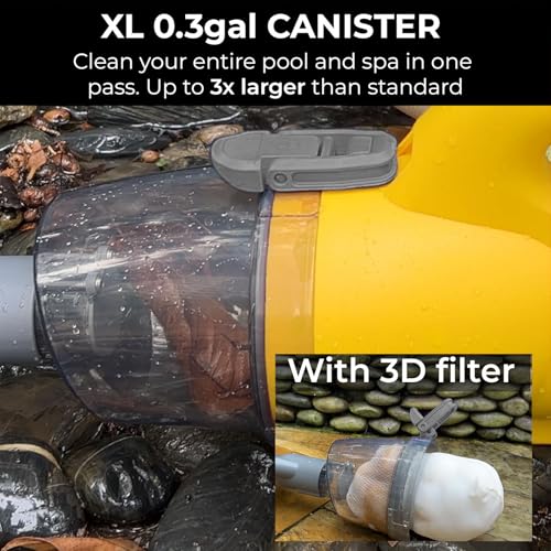 16V Cordless Handheld Pool Vacuum - 26,000Pa Hyper Suction, 3-Stage 3D Fiber Ball Micro-Filtration, Fine Filter, XL 0.3gal Canister, 7ft Pole & 2 Heads, for Inground & Above Ground Pools, Spas
