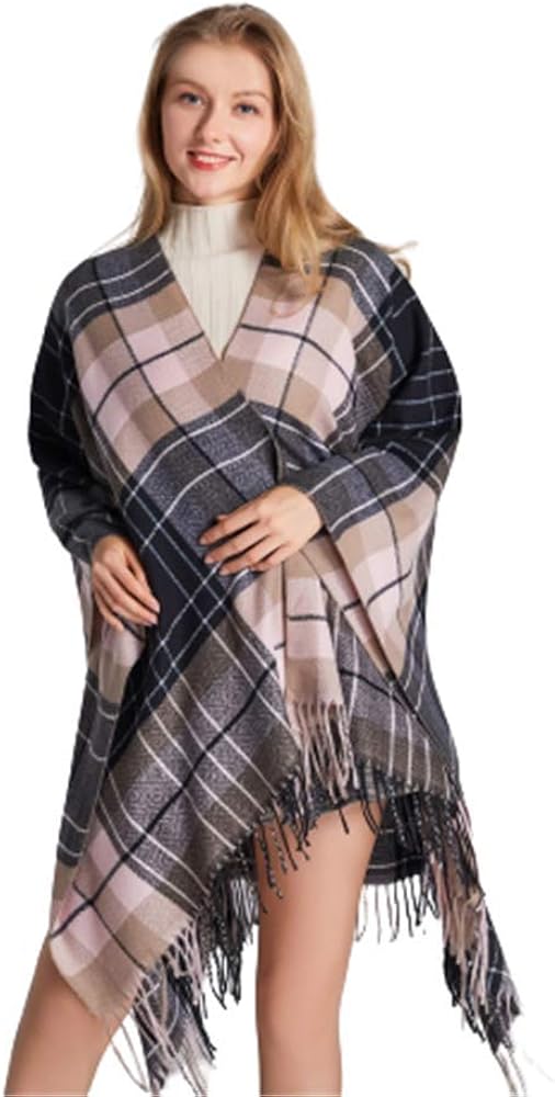 Classic Scottish Plaid Shawl, Ladies Autumn And Winter Thick Warm Cloak