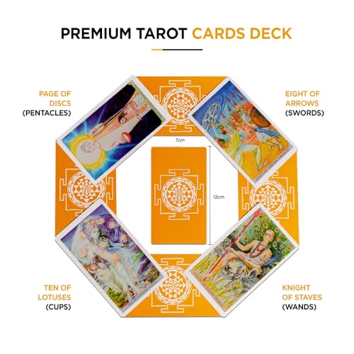 The Sacred India Tarot Deck - 78 Premium Tarot + 4 Bonus Cards with 350-Page Guidebook - Readings Based on Indian Mythology - for Beginners & Professionals - Magnetic Lock Box with Bookmark & Altar