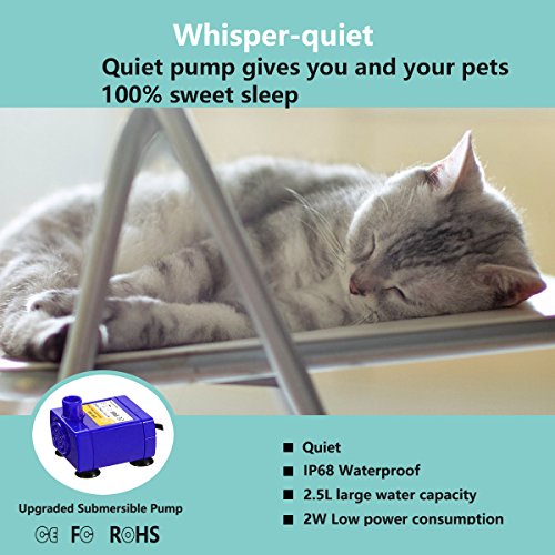 [Newest 2018 Upgraded] Cat Fountain 2.5L Healthy and Hygienic Pet Fountain Ultra Quiet Cat and Dog Flower Fountain Suit for Cats Dogs Birds and Small Animals (Blue) - Thumbnail 4
